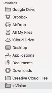 Finder sidebar showing invision sync